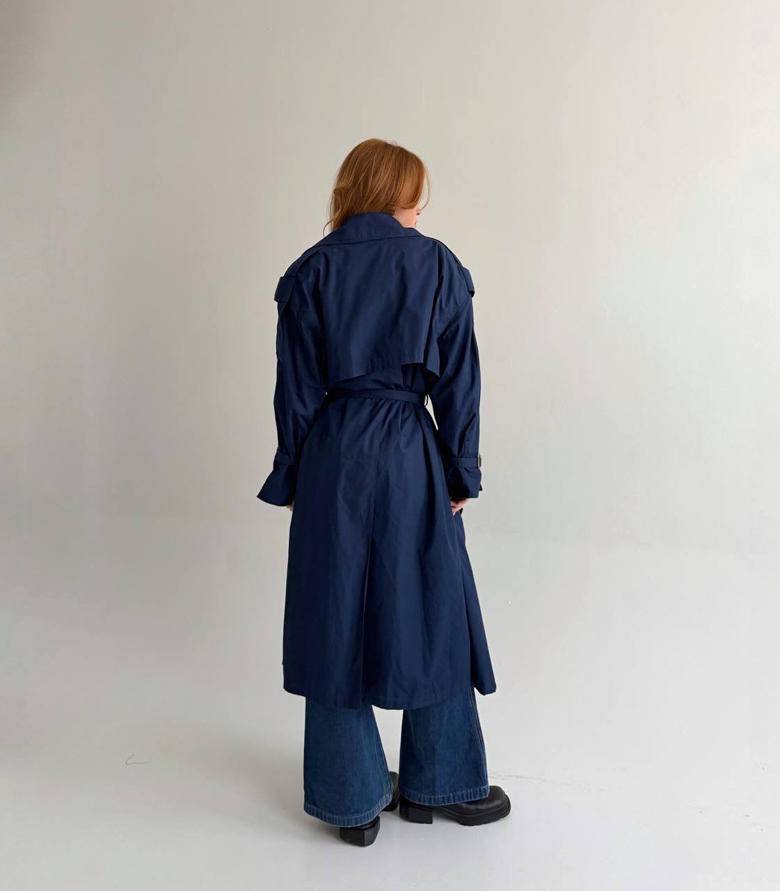 Vintage navy blue cotton blend trench coat