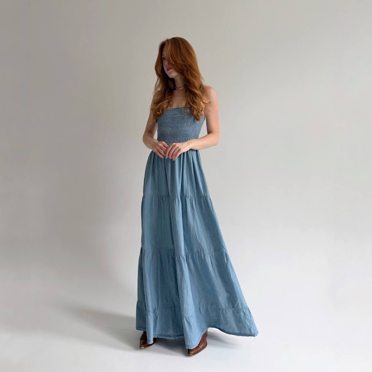 Y2k cotton long ruched sundress