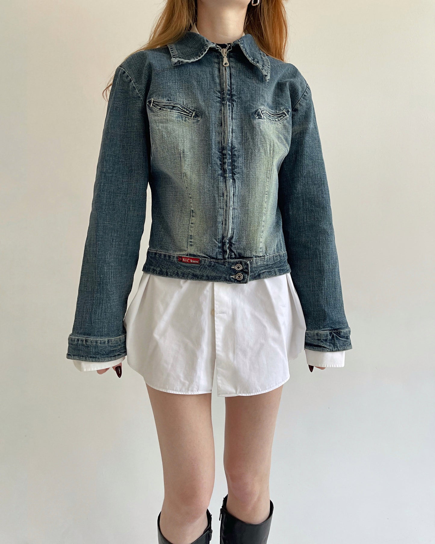 Vintage washed blue denim jacket