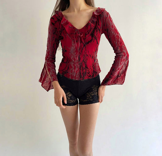 Vintage French red gothic blouse