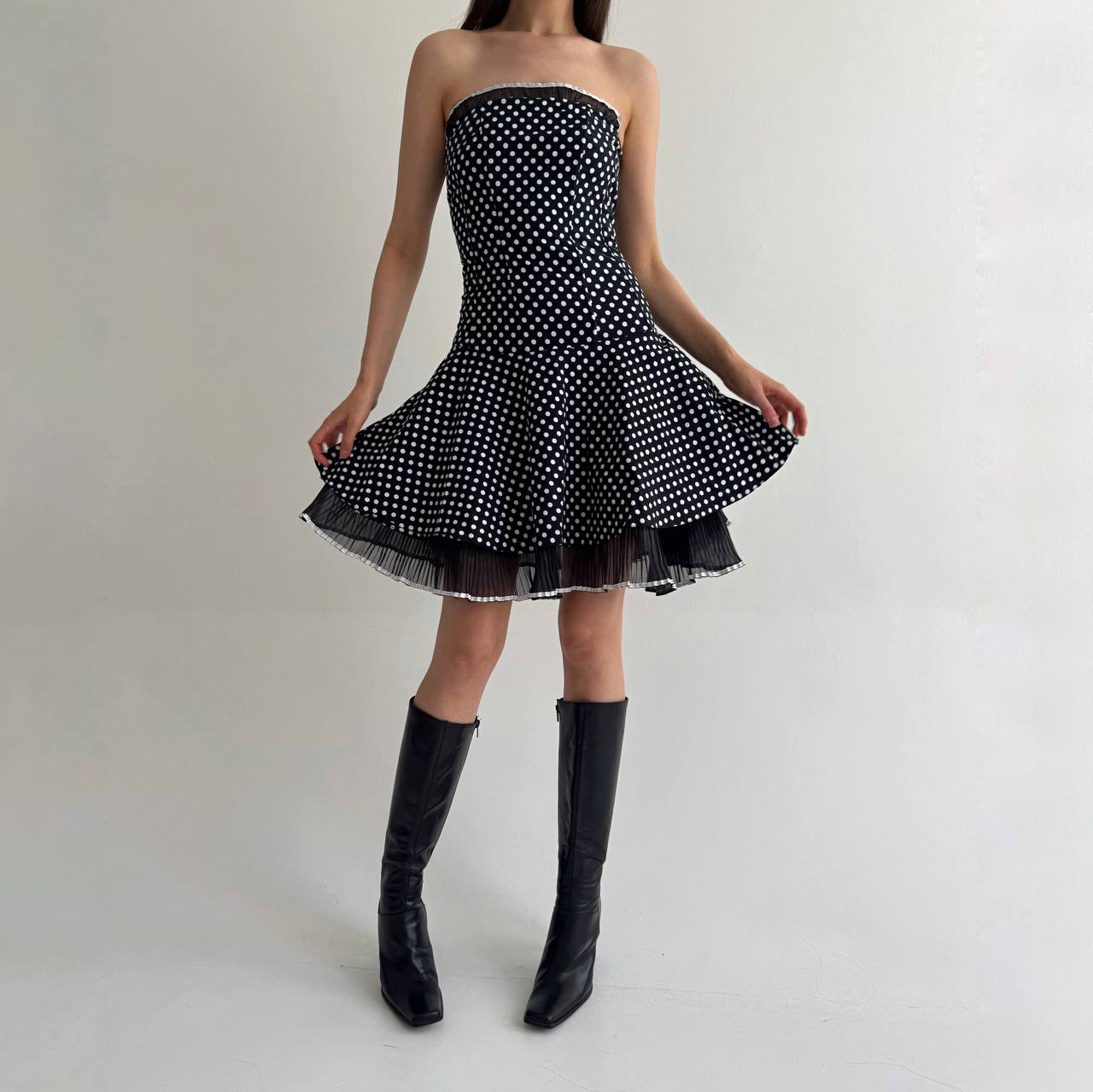 Vintage polka dot navy dress