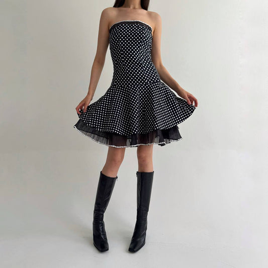 Vintage polka dot navy dress