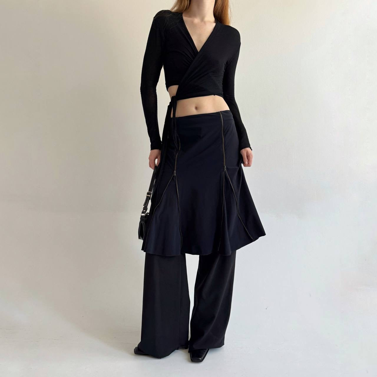Y2K black midi skirt with zippers