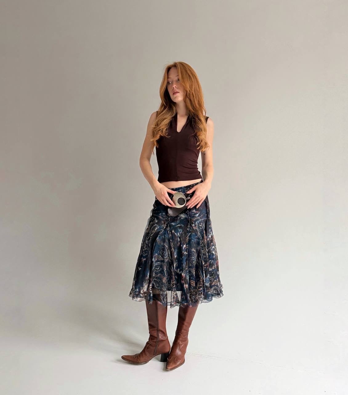 Vintage 100% pure silk midi flowy skirt