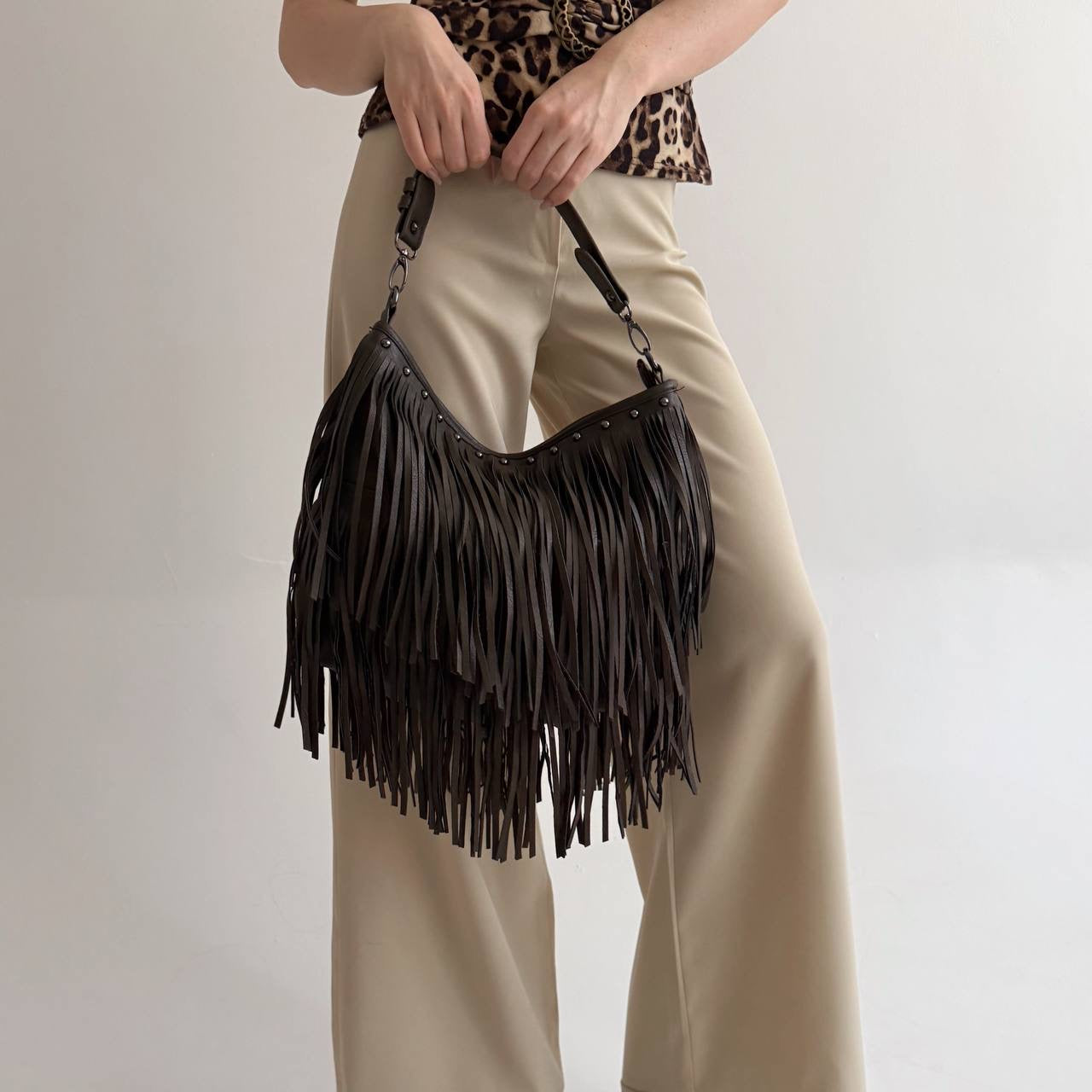Vintage faux leather fringe bag