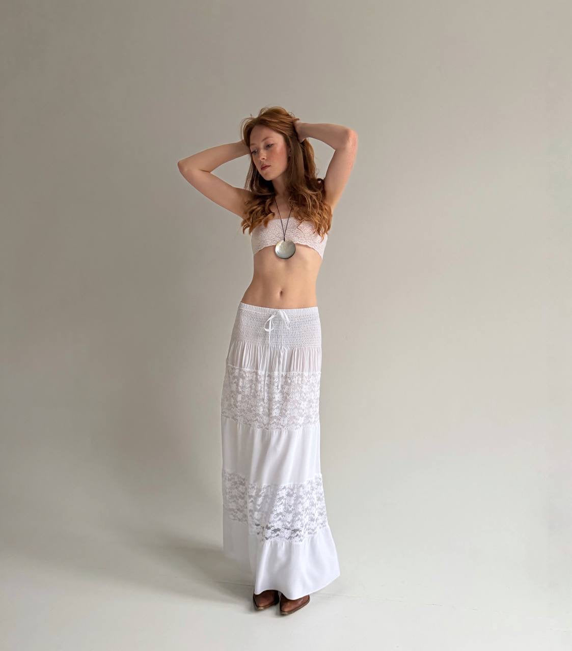 Vintage cotton maxi white skirt l