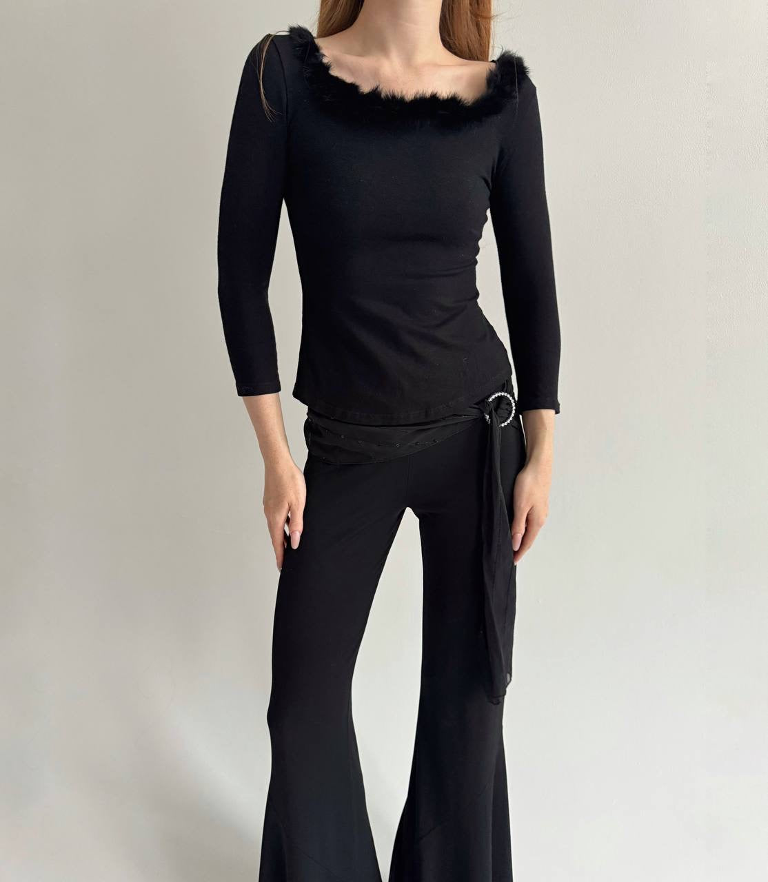 Vintage viscose blouse with fur collar