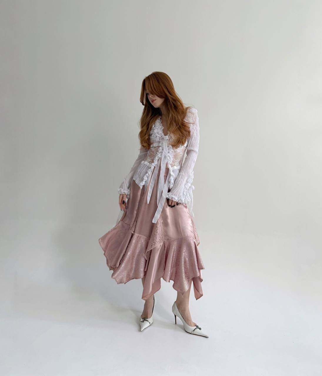 Vintage viscose asymmetrical skirt with lace