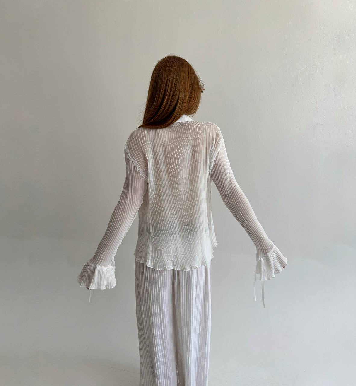 Vintage semi white pleated blouse