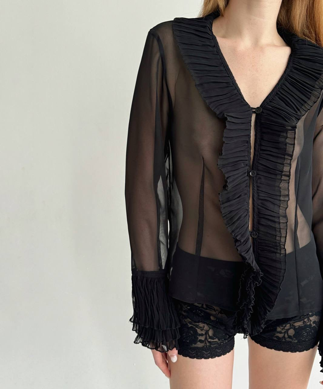 Vintage semi blouse with pleated detailing