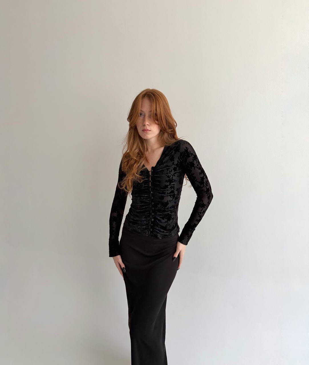 Vintage velvet flower patten blouse