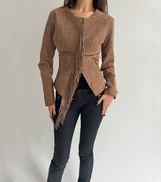 Vintage genuine leather tassel jacket