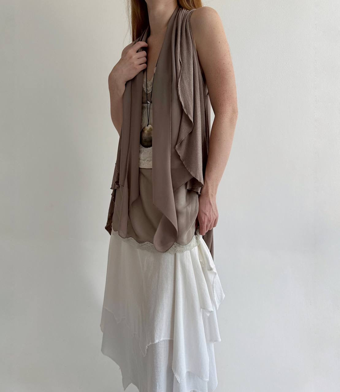Vintage avant garde draped taupe cardigan