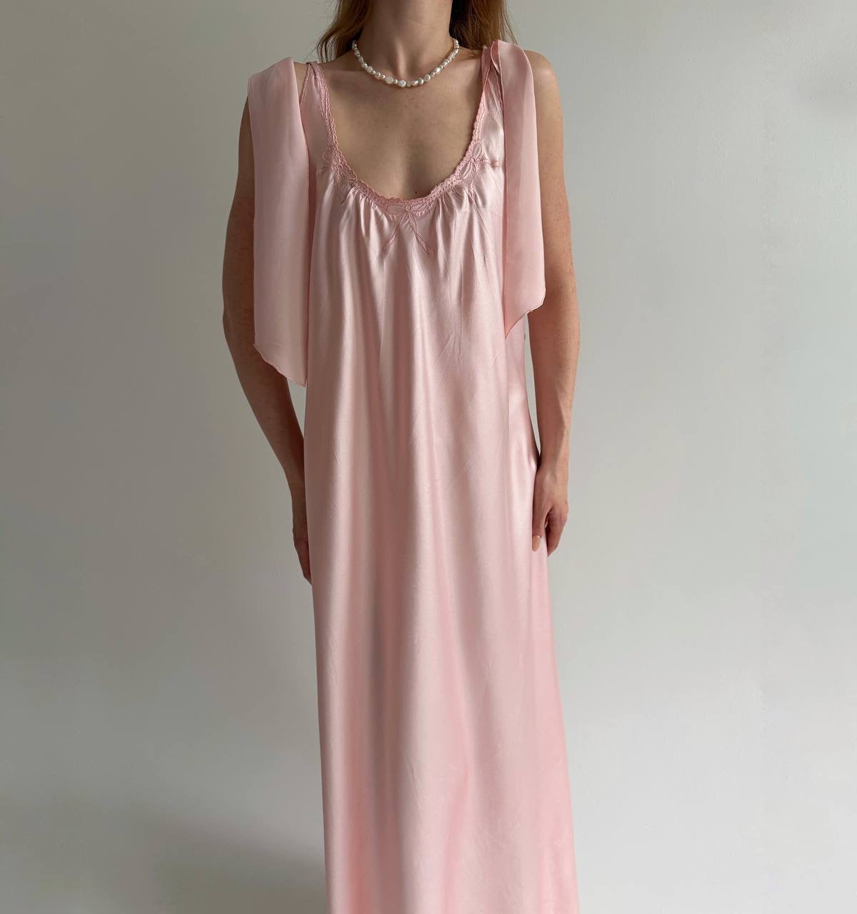 Vintage 100% pure silk pink long dress