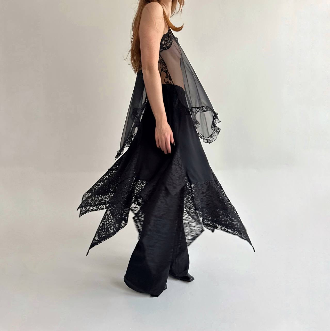 Vintage 80% viscose black asymmetrical gothic skirt