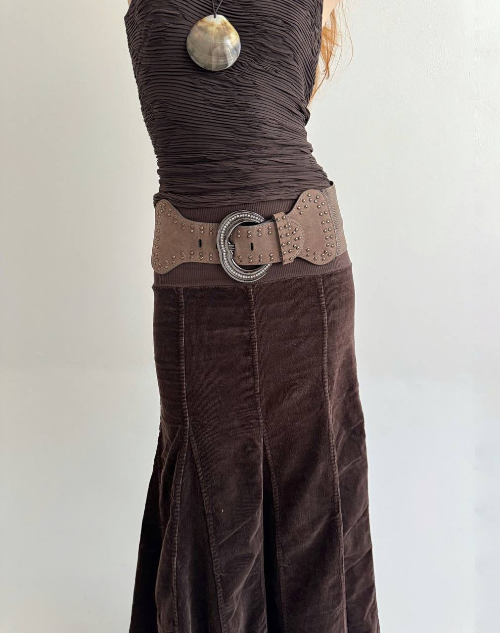 Vintage brown elastic studded belt