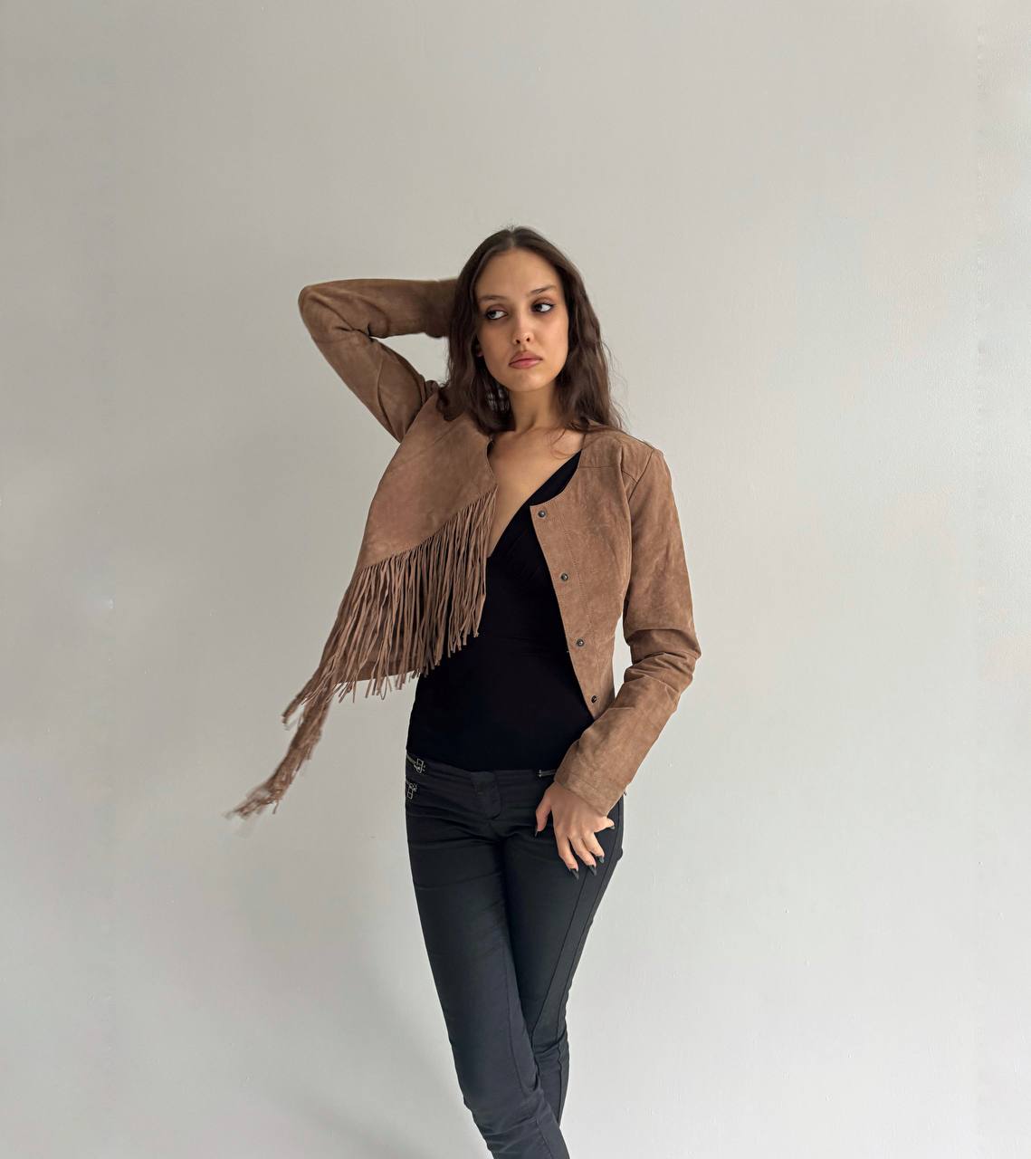 Vintage genuine leather tassel jacket