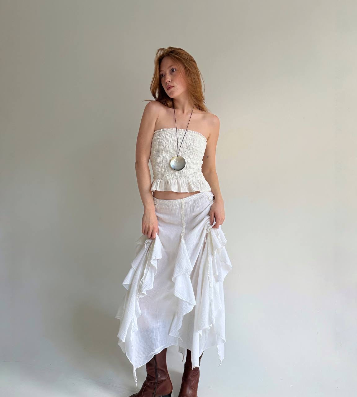 Vintage cotton asymmetrical white skirt
