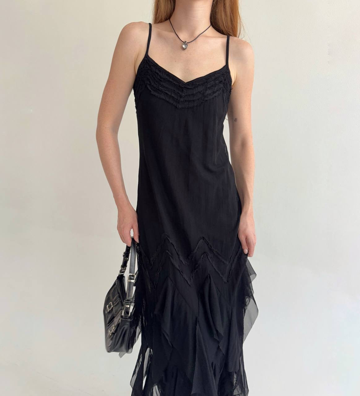 Y2K black asymmetrical slip dress