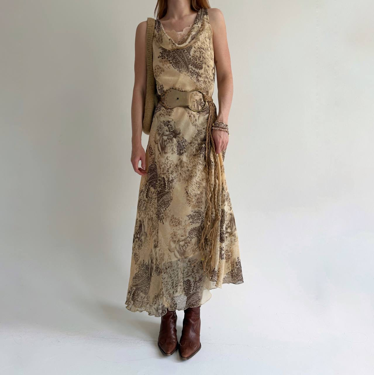 Vintage viscose printed long dress