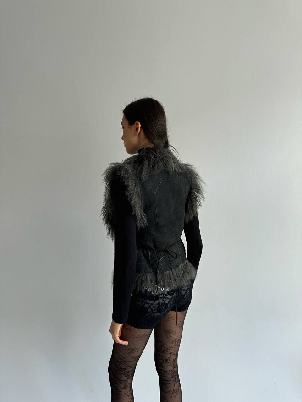 Vintage Mongolian fur genuine leather vest