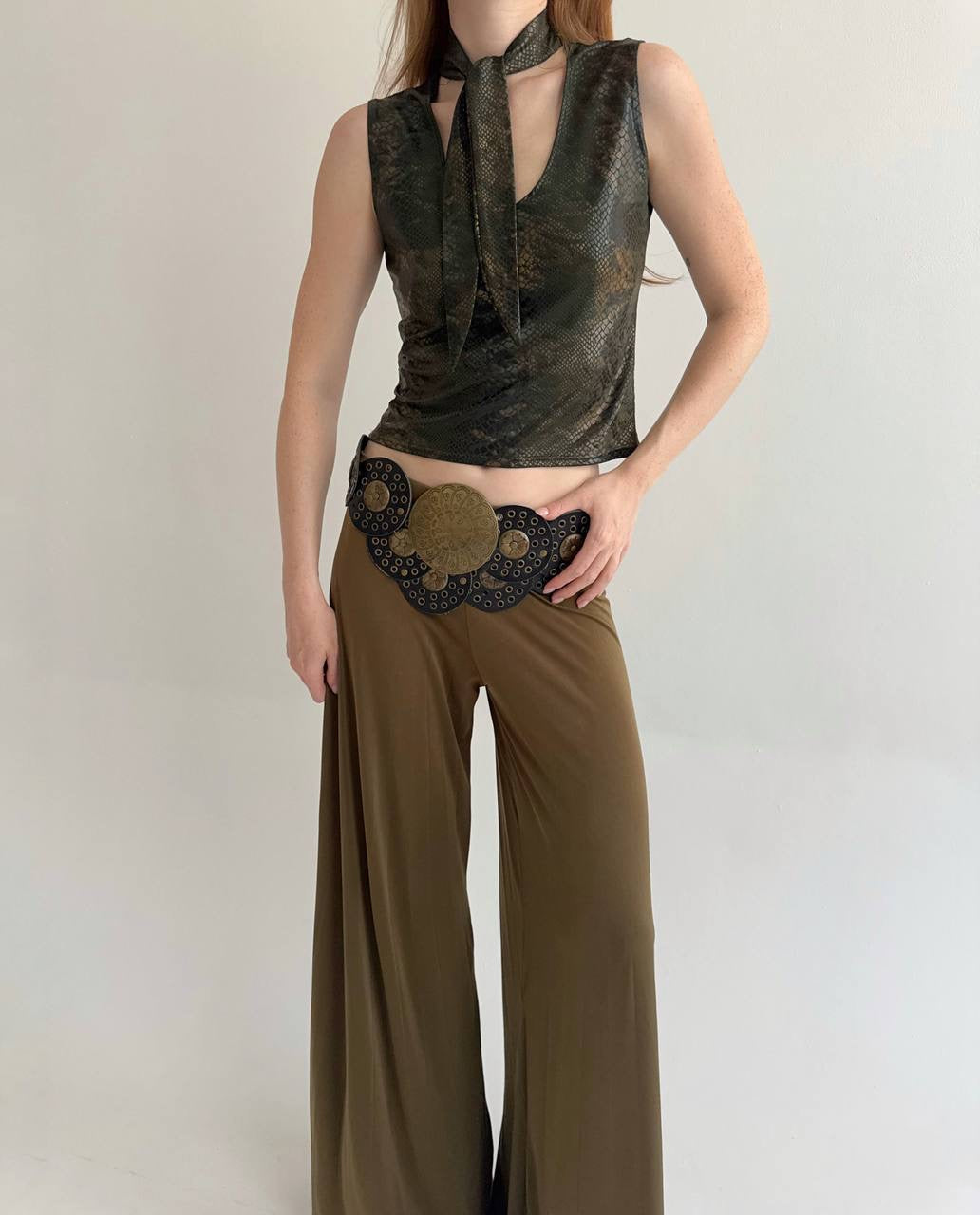 Vintage 70% viscose faux python texture top