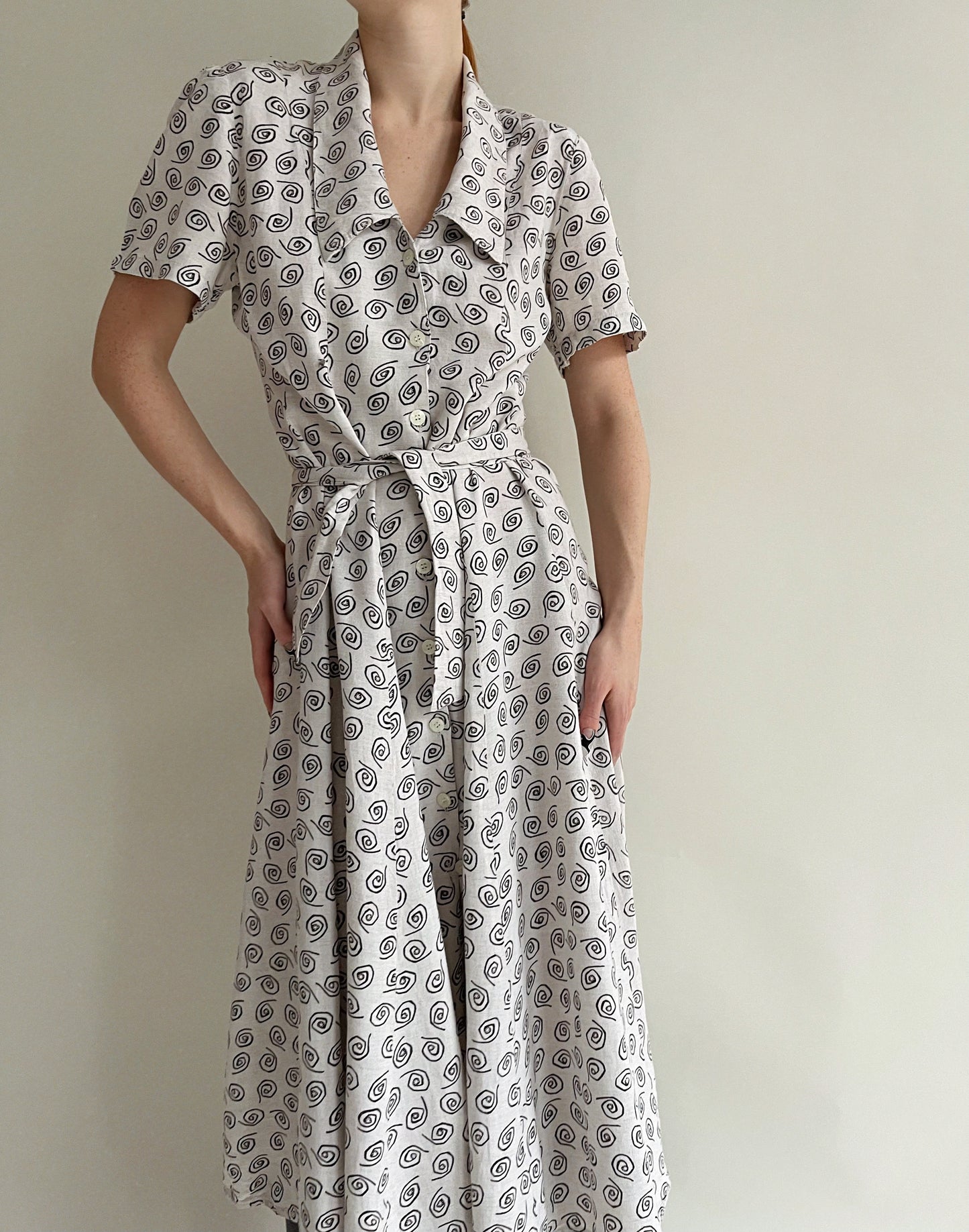 Vintage cotton maxi dress with black pattern