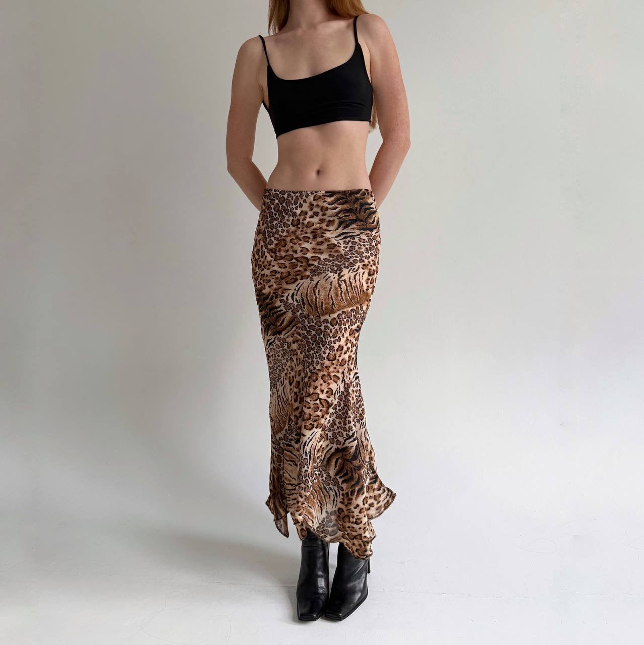 Vintage viscose leopard print skirt