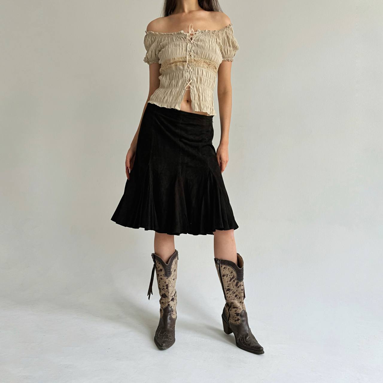 Vintage genuine suede brown skirt