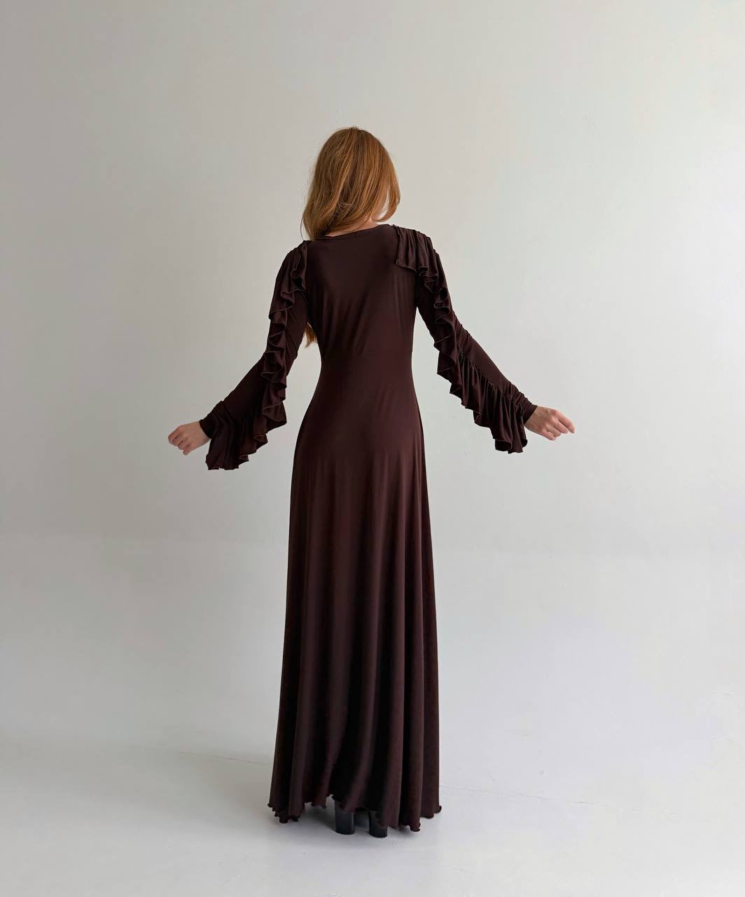 Vintage brown elastic maxi long dress