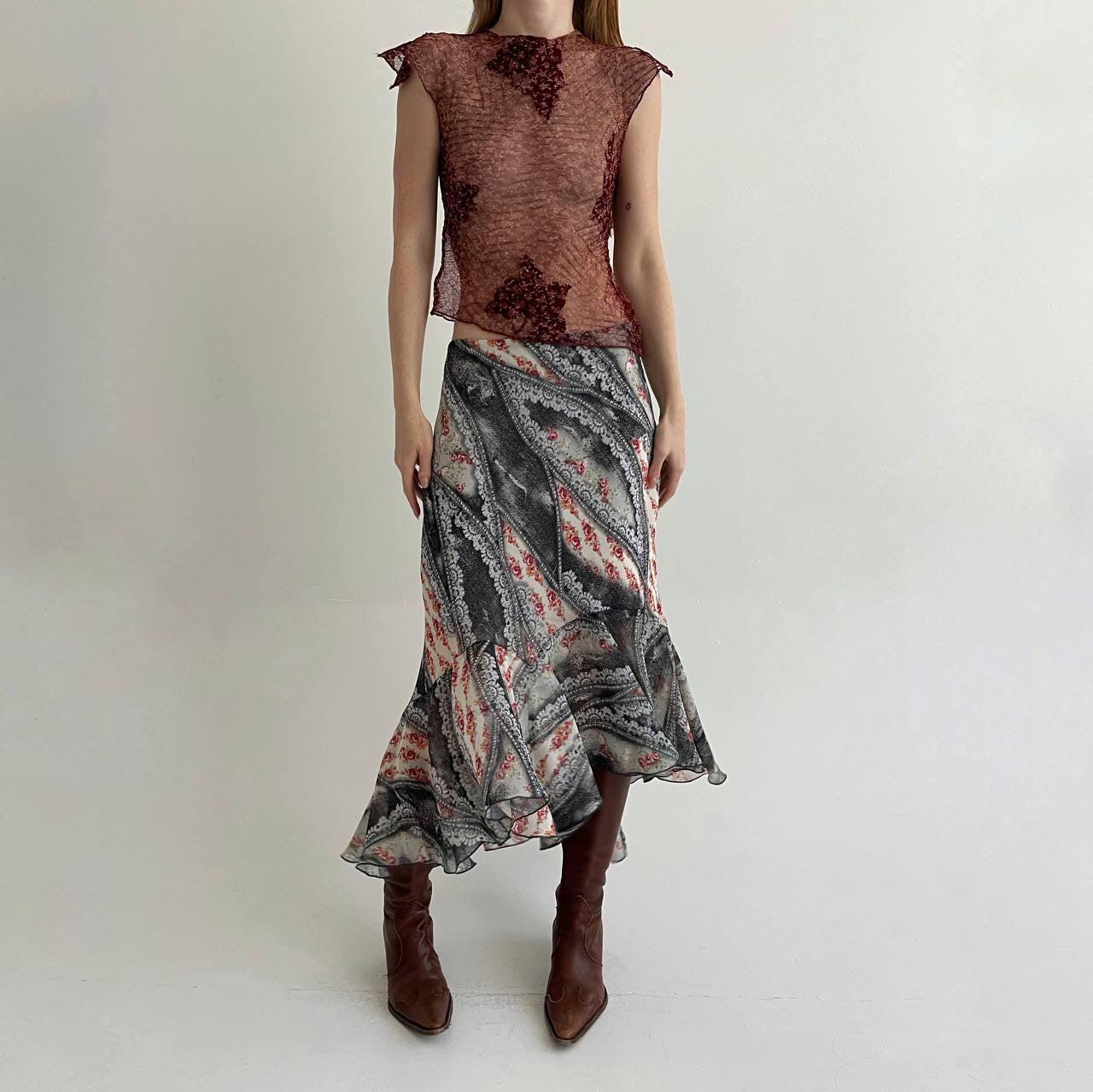 Vintage asymmetrical printed skirt