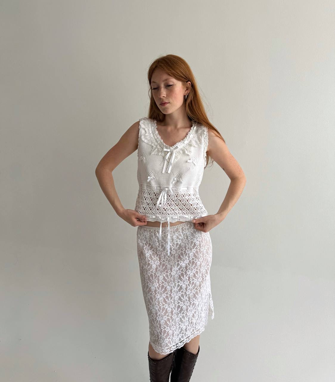 Vintage cotton white crochet top