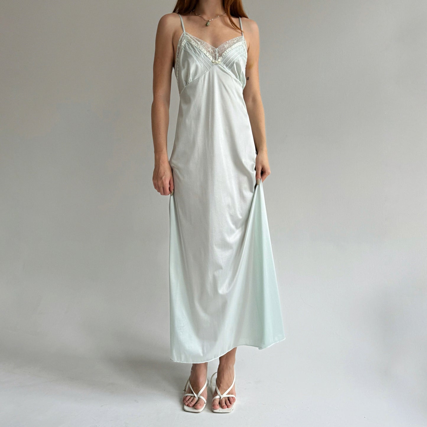 Vintage ice blue maxi slip dress