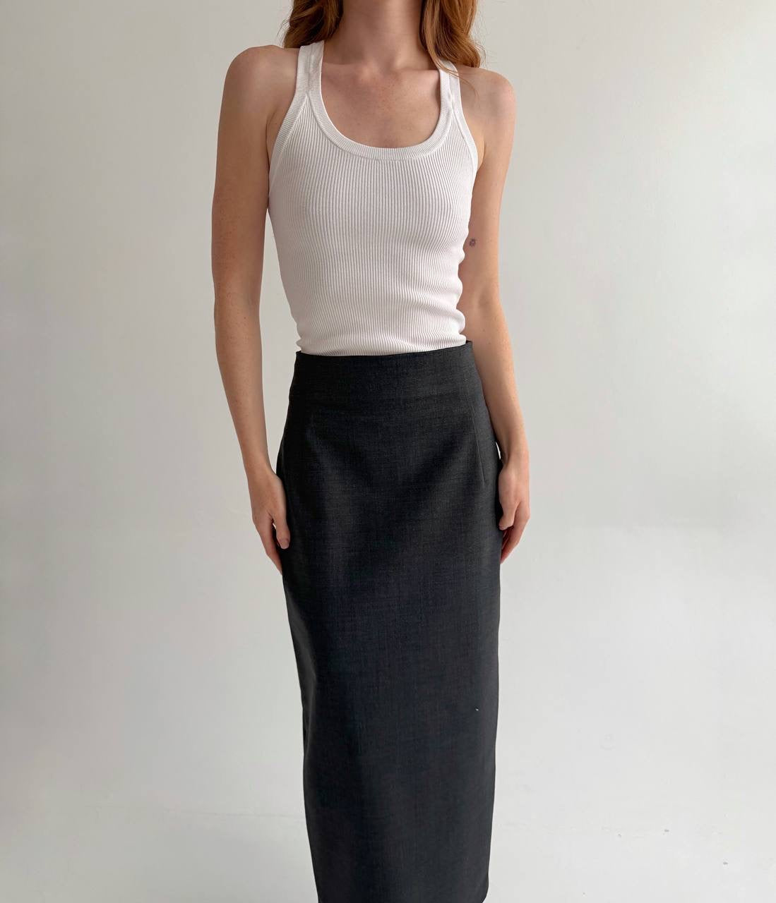 Vintage grey wool blend office siren maxi skirt