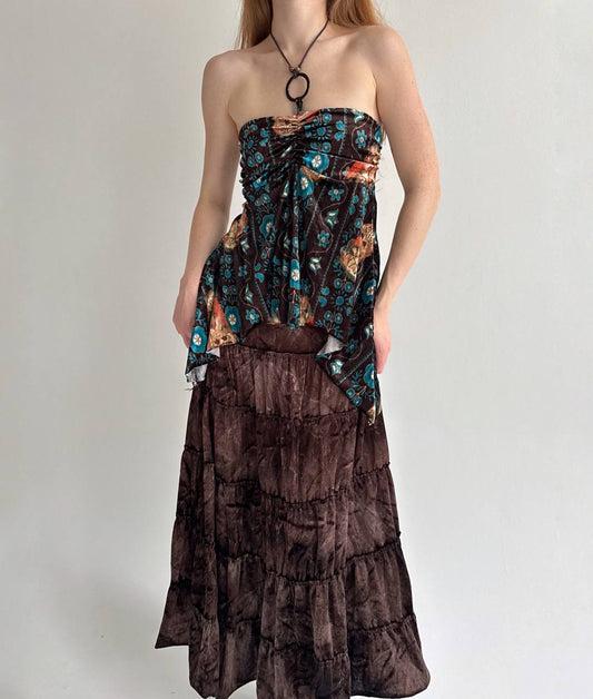 Y2K velvet printed boho top