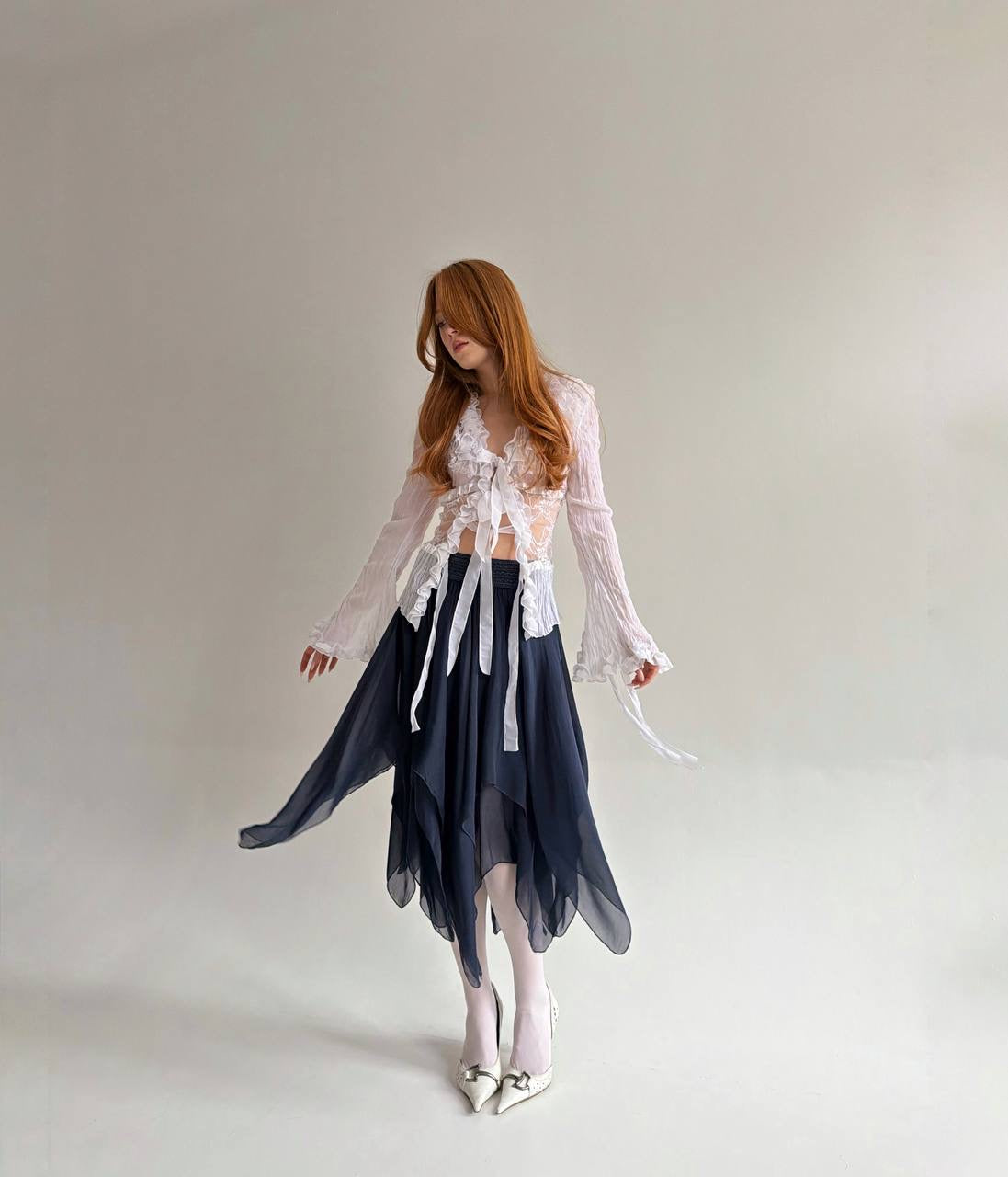 Vintage silk and viscose navy skirt