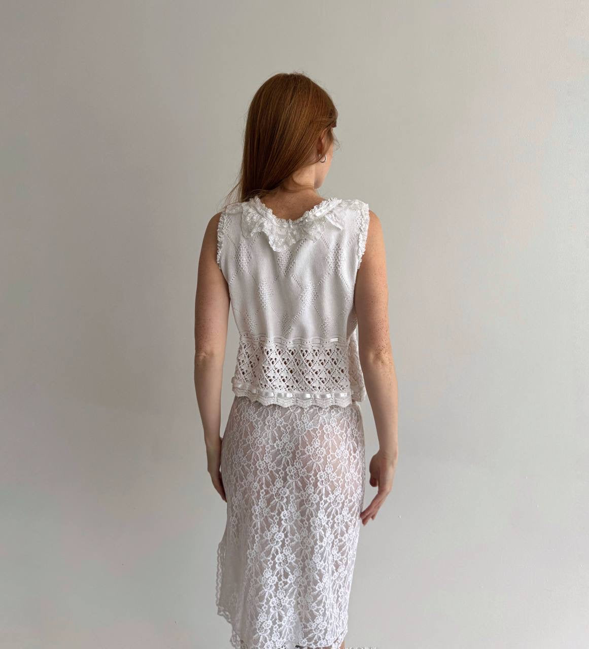 Vintage cotton white crochet top