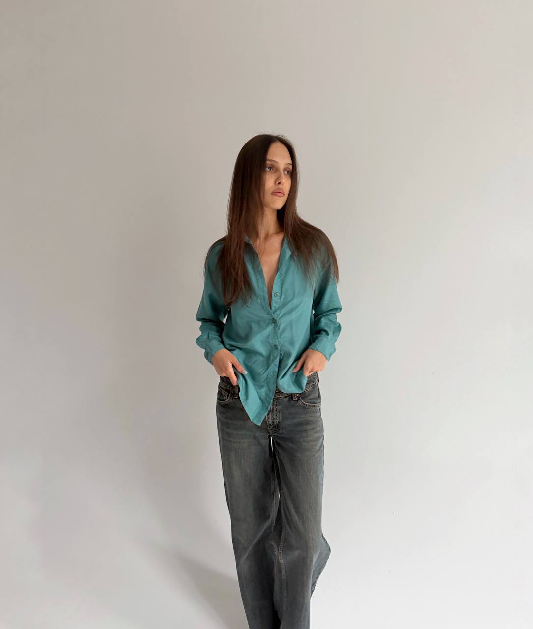 Vintage turquoise pure silk blouse