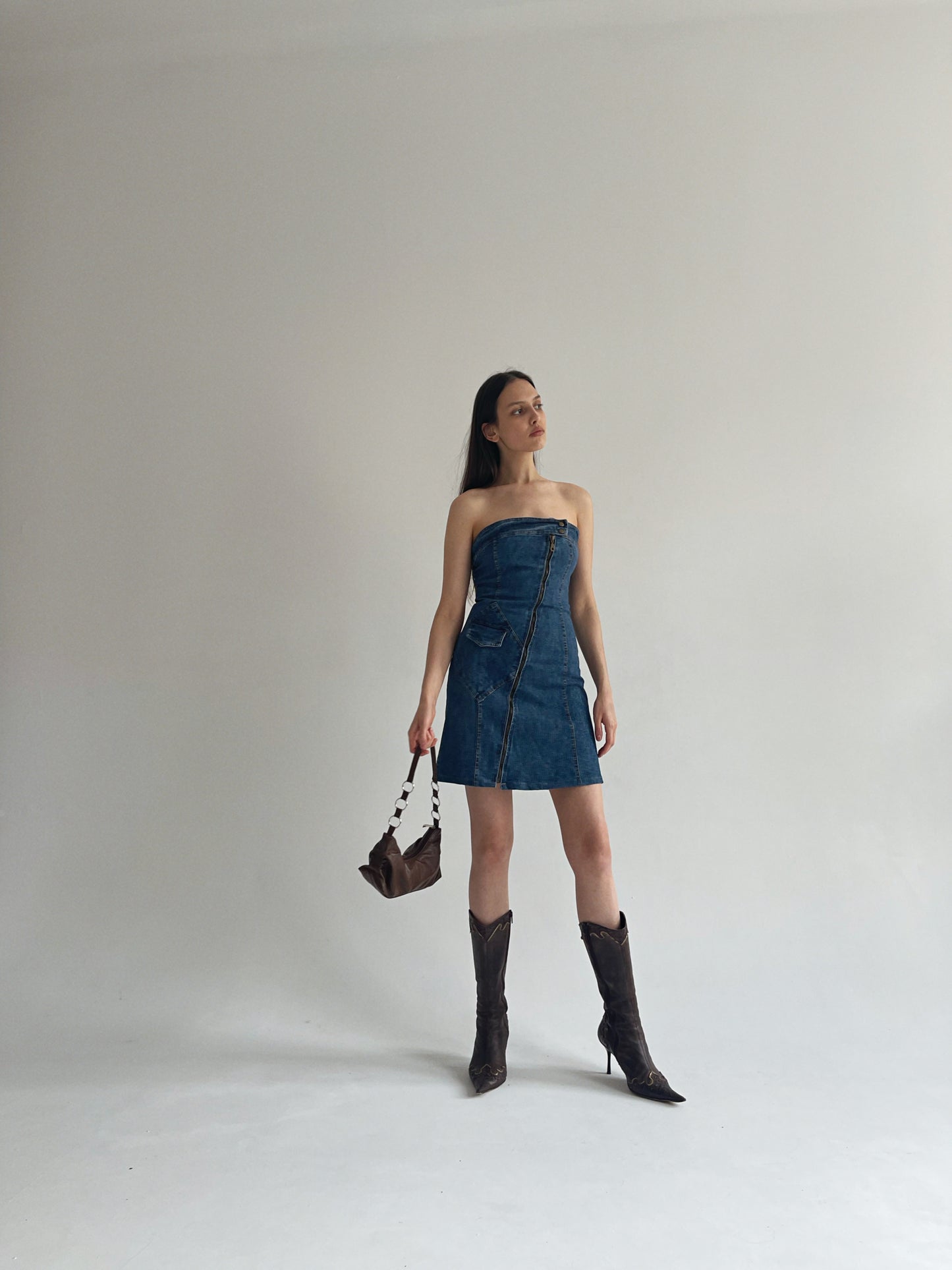 Y2K denim mini strapless dress