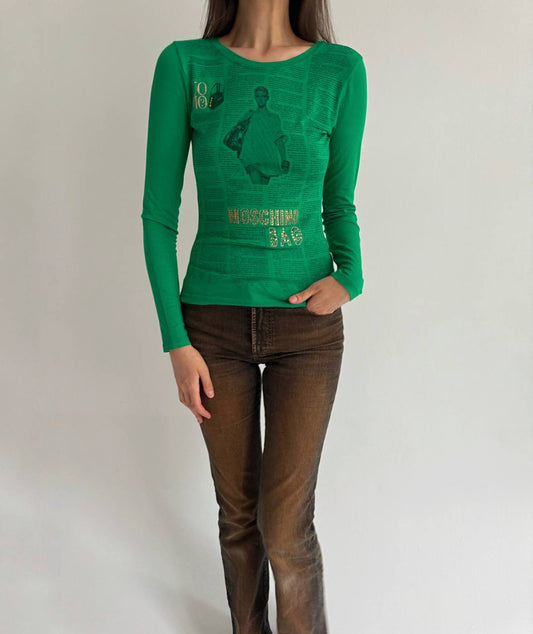 Vintage Moschino green gazette blouse