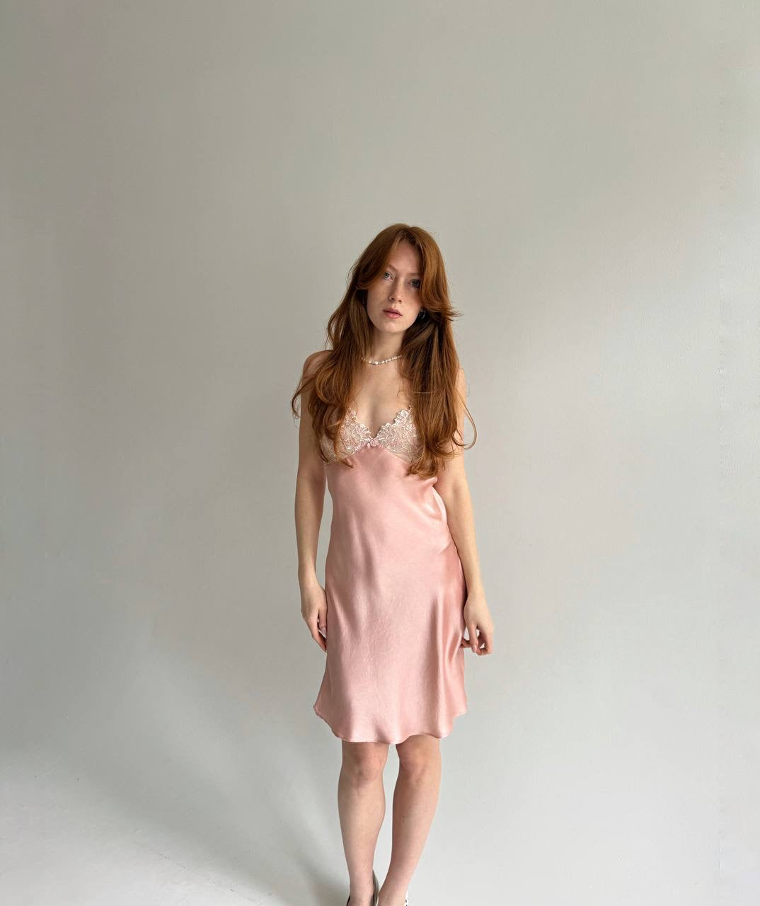Vintage 100% pure silk bubble gum slip dress