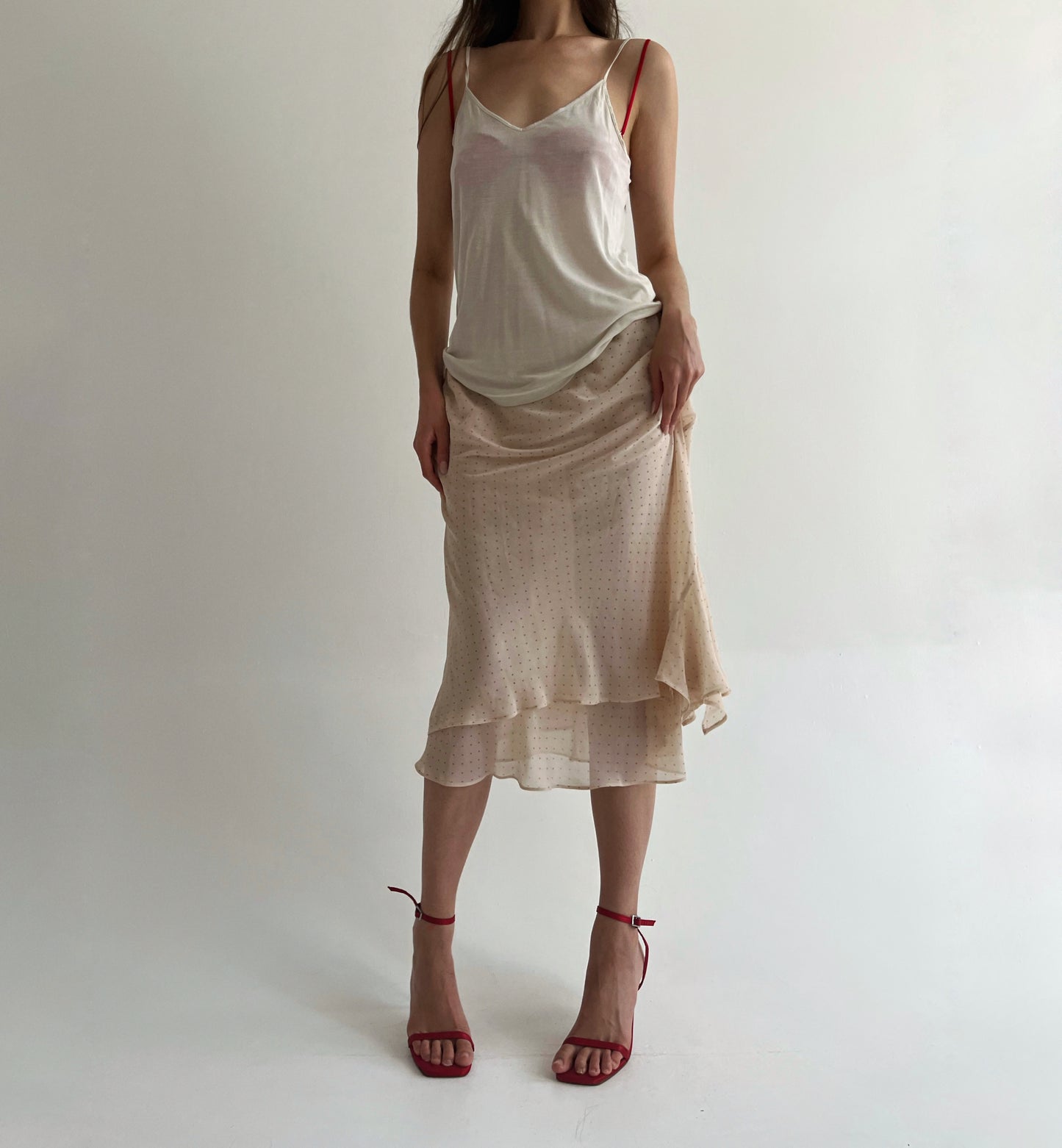 Vintage polka dot beige skirt