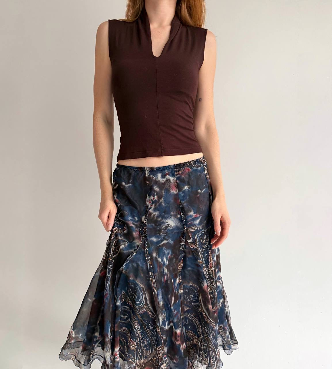 Vintage 100% pure silk midi flowy skirt