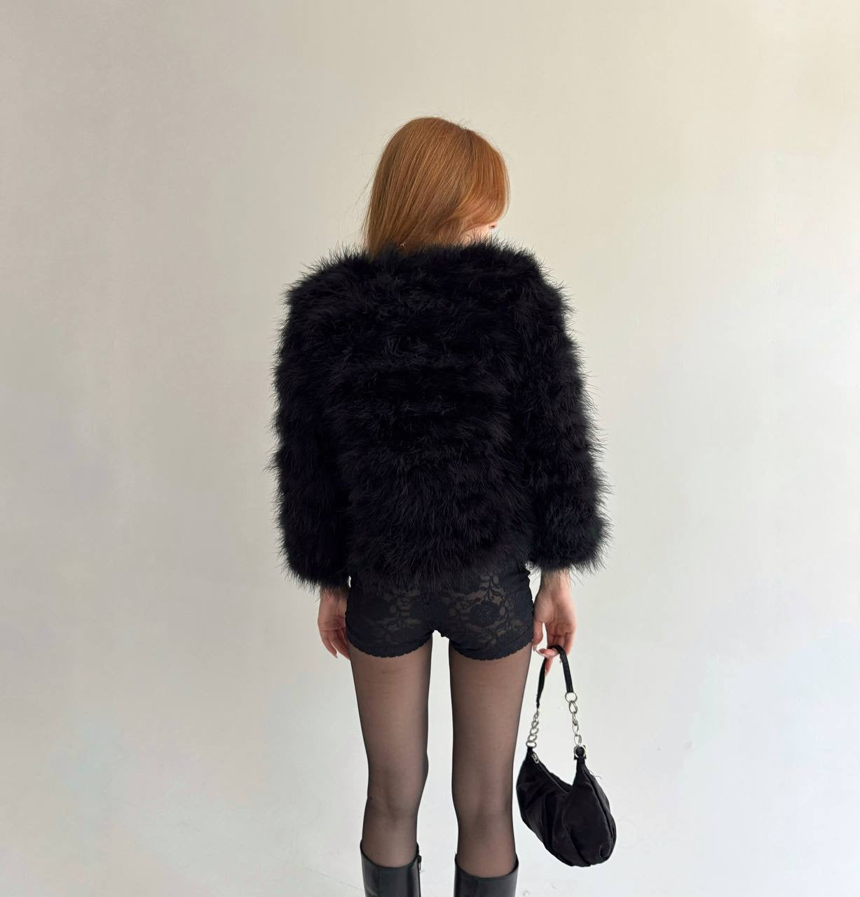 Vintage real feather black chic jacket