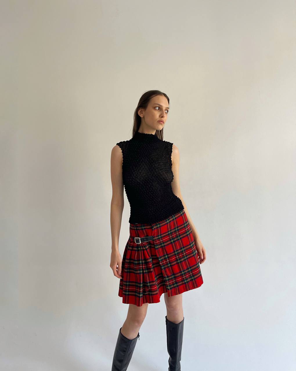 Vintage woollen tartan mini skirt