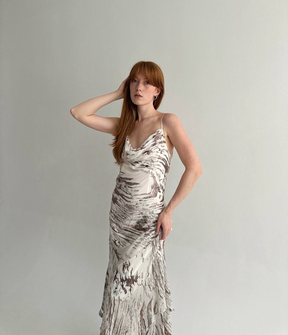 Vintage 100% pure silk asymmetrical slip dress
