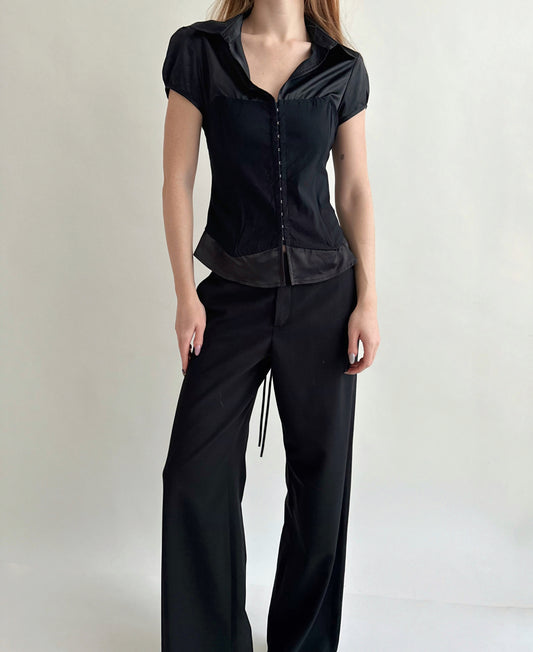 Vintage black blouse with corset detail