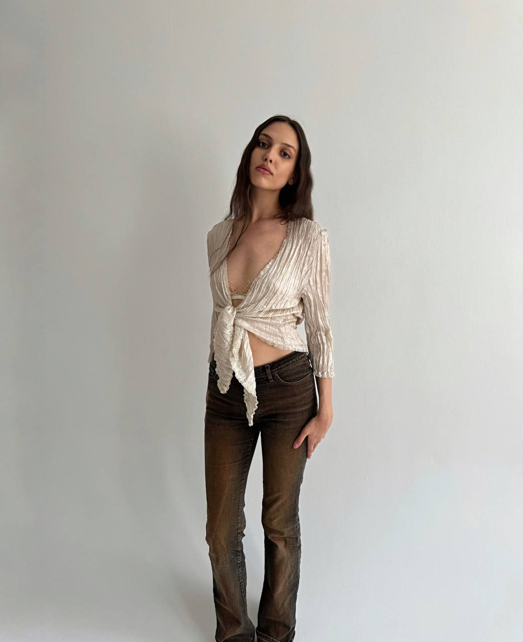 Vintage pleated knot blouse