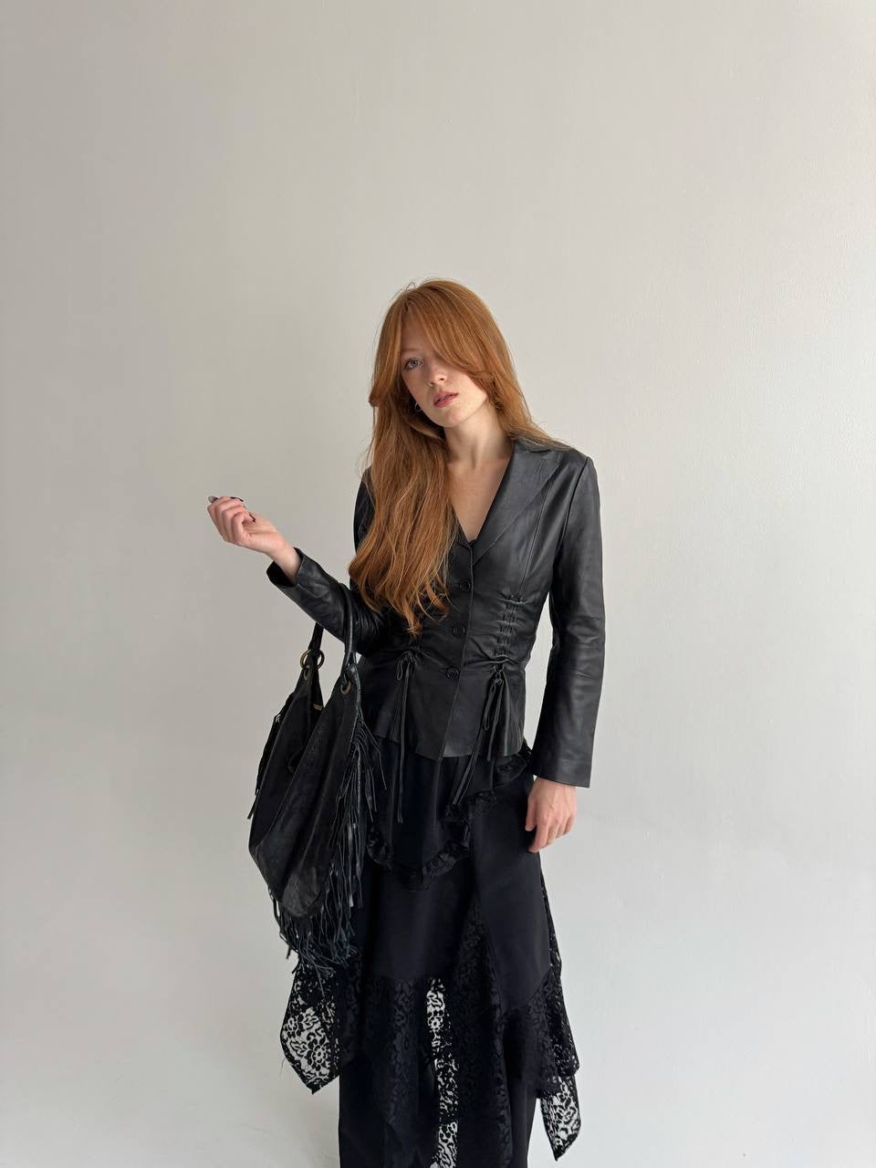 Vintage genuine leather black fitted jacket