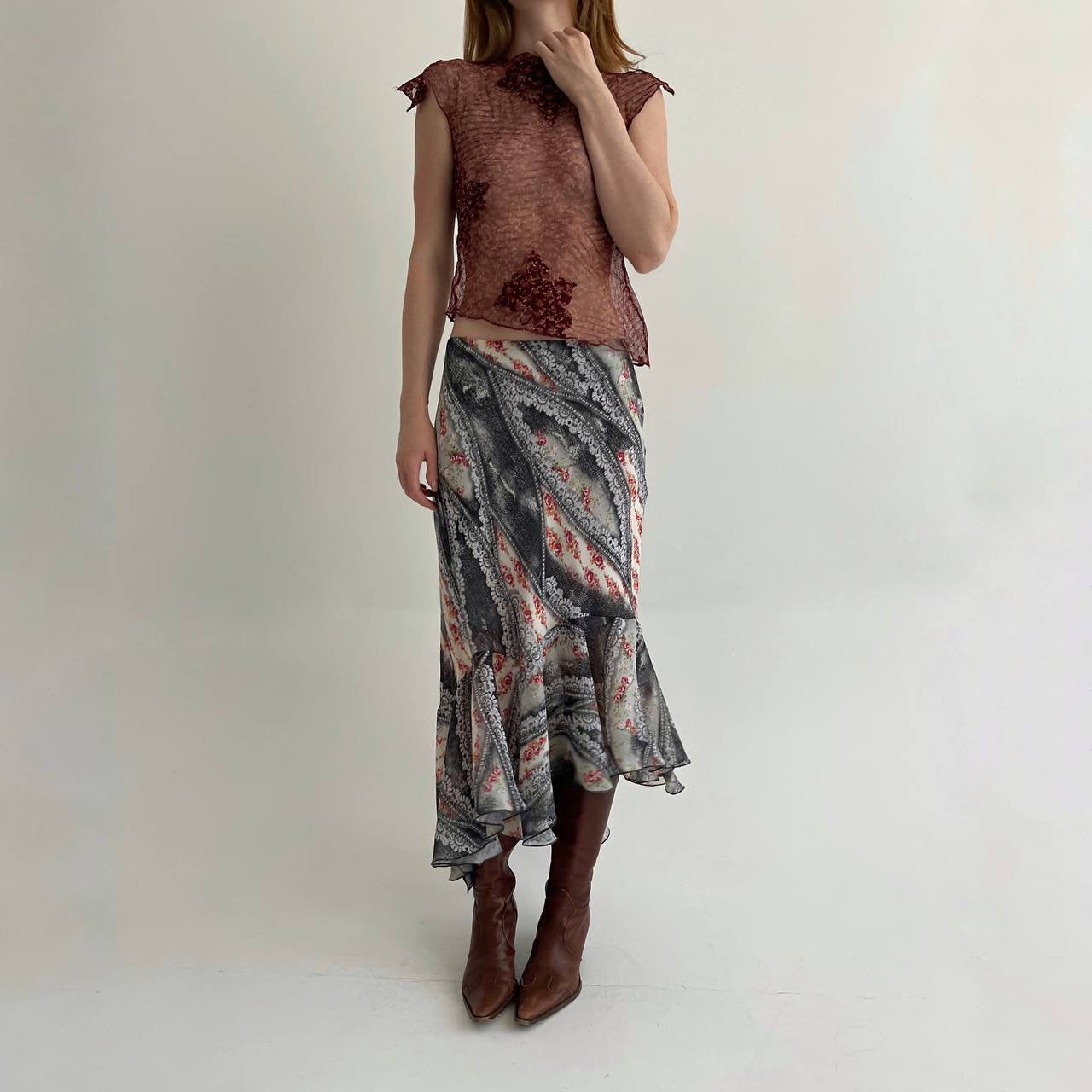 Vintage asymmetrical printed skirt